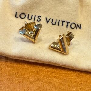 Louis Vuitton Gold V-Shaped LV Stud Earrings